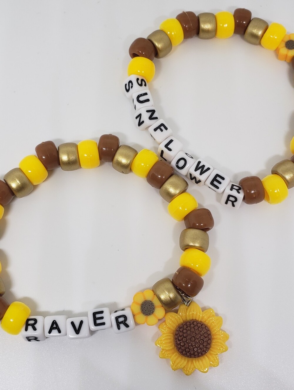 Handmade Sunflower Raver Stackable Kandi Bracelets - Picture 2 of 3